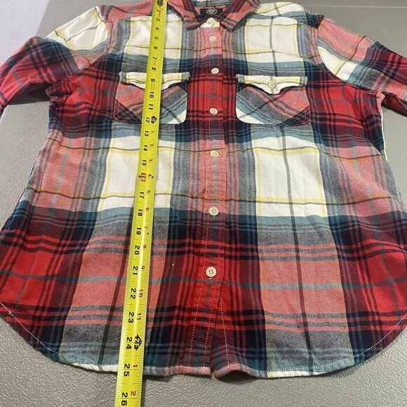 AMERICAN EAGLE Plaid Flannel Shirt Favorite Fit Long Sleeve Womens L Red Blue - Picture 6 of 11